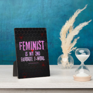 SlipperyJoe's Feminist f-word glowing red 3-D blac Plaque