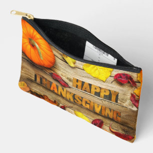 SlipperyJoe's festive Happy Thanksgiving scene bri Accessory Pouch