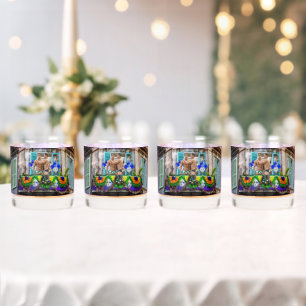 SlipperyJoe's festive Mardi Gras scene two men wea Whiskey Glass