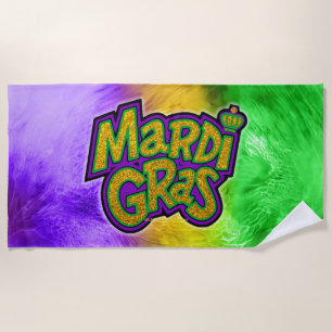 SlipperyJoe's festive Mardi Gras theme crown reinf Beach Towel