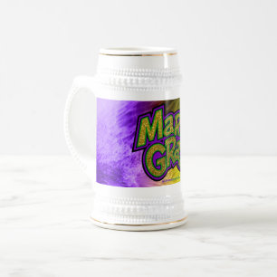 SlipperyJoe's festive Mardi Gras theme crown reinf Beer Stein