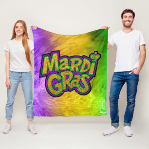 SlipperyJoe's festive Mardi Gras theme crown reinf Fleece Blanket