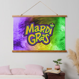 SlipperyJoe's festive Mardi Gras theme crown reinf Hanging Tapestry