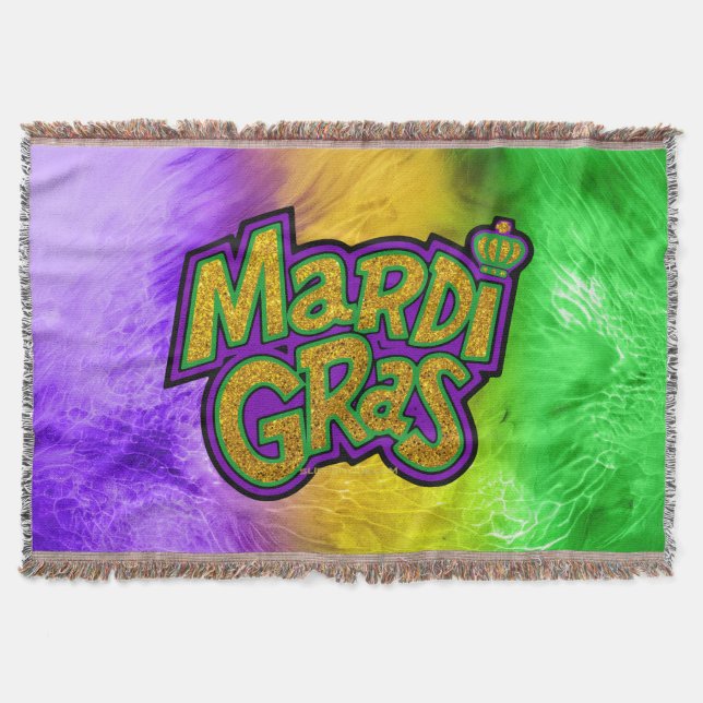 SlipperyJoe's festive Mardi Gras theme crown reinf Throw Blanket (Front)
