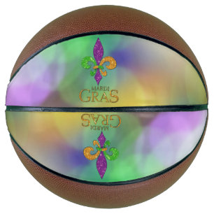 SlipperyJoe's festive Mardi Gras themed purple gre Basketball