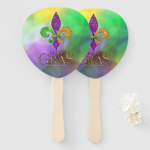SlipperyJoe's festive Mardi Gras themed purple gre Hand Fan