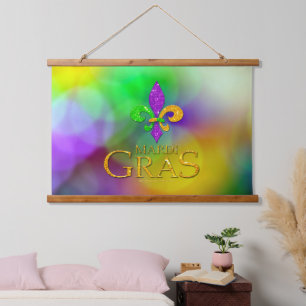 SlipperyJoe's festive Mardi Gras themed purple gre Hanging Tapestry