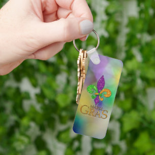SlipperyJoe's festive Mardi Gras themed purple gre Keychain