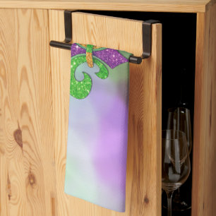 SlipperyJoe's festive Mardi Gras themed purple gre Kitchen Towel