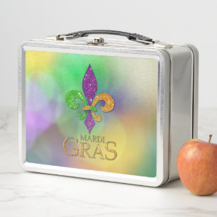 SlipperyJoe's festive Mardi Gras themed purple gre Metal Lunch Box