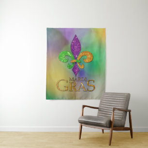SlipperyJoe's festive Mardi Gras themed purple gre Tapestry