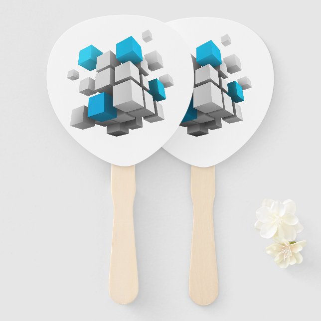 SlipperyJoe's floating cluster of cubes' size vari Hand Fan (Front and Back)