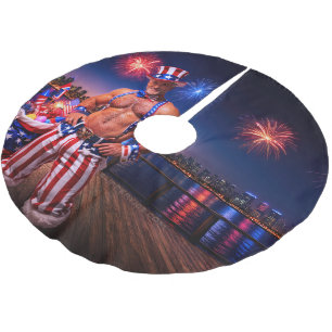 SlipperyJoe's Fourth of July celebration bare hair Brushed Polyester Tree Skirt