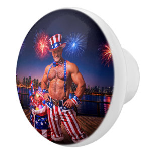 SlipperyJoe's Fourth of July celebration bare hair Ceramic Knob