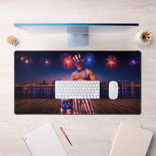 SlipperyJoe's Fourth of July celebration bare hair Desk Mat