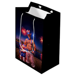 SlipperyJoe's Fourth of July celebration bare hair Medium Gift Bag