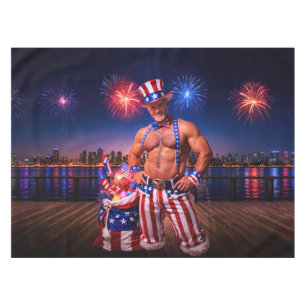 SlipperyJoe's Fourth of July celebration bare hair Tablecloth