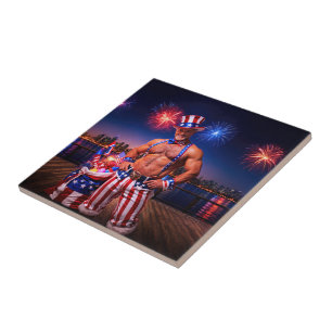 SlipperyJoe's Fourth of July celebration bare hair Tile
