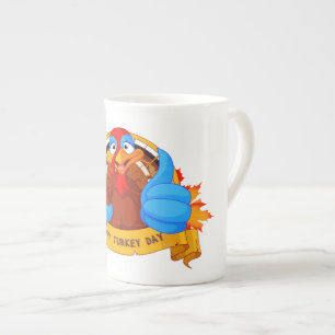 SlipperyJoe's fun cartoon-style Thanksgiving desig Bone China Mug
