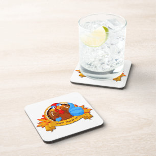 SlipperyJoe's fun cartoon-style Thanksgiving desig Coaster