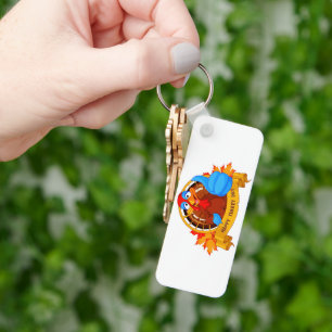 SlipperyJoe's fun cartoon-style Thanksgiving desig Keychain