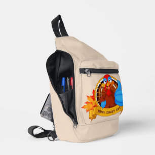 SlipperyJoe's fun cartoon-style Thanksgiving desig Sling Bag
