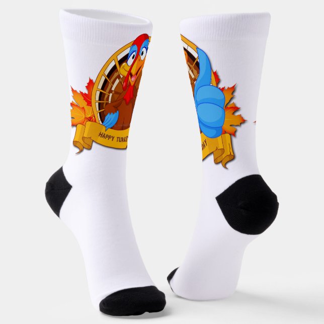 SlipperyJoe's fun cartoon-style Thanksgiving desig Socks (Angled)