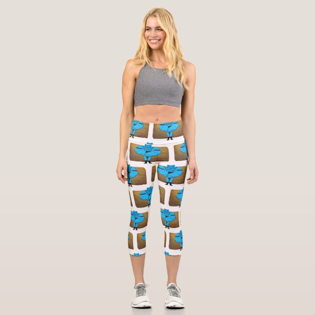 SlipperyJoe's gay muscle bear cartoon thong leathe Capri Leggings (Front)