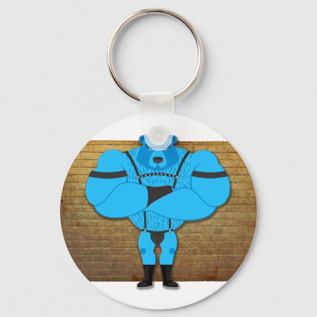SlipperyJoe's gay muscle bear cartoon thong leathe Keychain (Front)