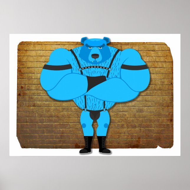 SlipperyJoe's gay muscle bear cartoon thong leathe Poster (Front)