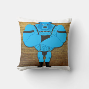 SlipperyJoe's gay muscle bear cartoon thong leathe Throw Pillow