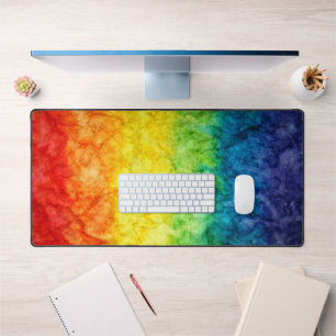 SlipperyJoe's gay pride flag rainbow colours tie-d Desk Mat