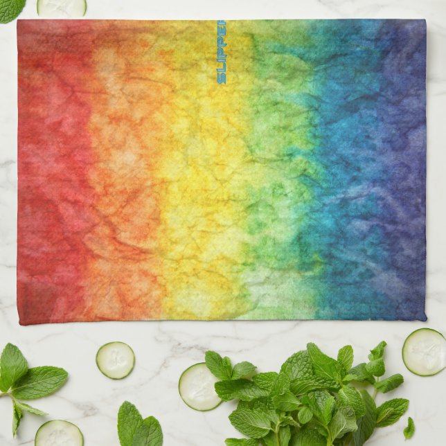 SlipperyJoe's gay pride flag rainbow colours tie-d Kitchen Towel (Folded)