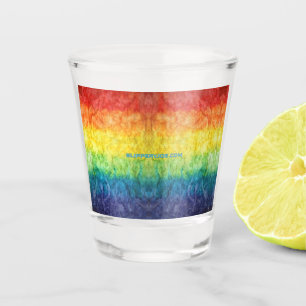 SlipperyJoe's gay pride flag rainbow colours tie-d Shot Glass