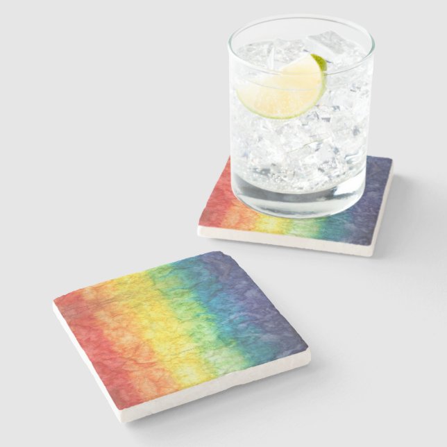 SlipperyJoe's gay pride flag rainbow colours tie-d Stone Coaster (Side)