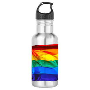 SlipperyJoe's gay pride flag waving pride colours  532 Ml Water Bottle