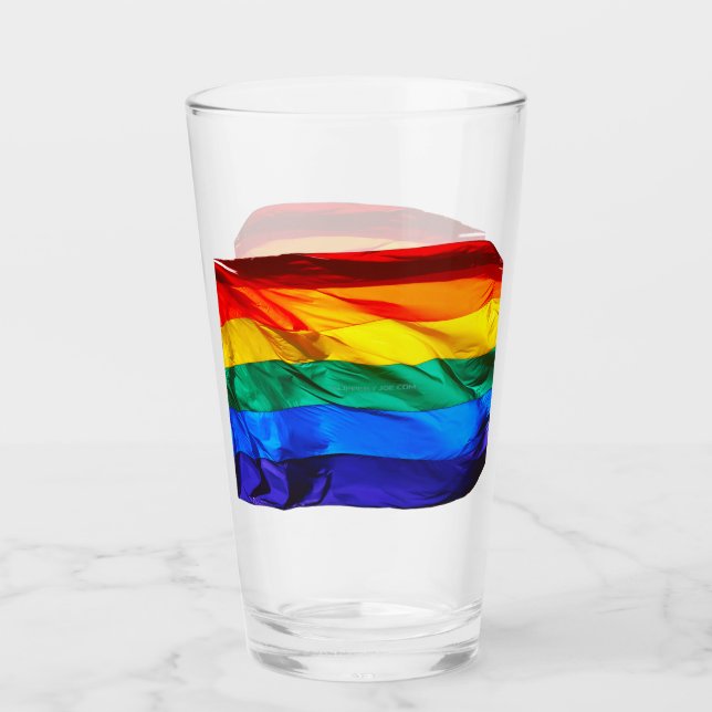 SlipperyJoe's gay pride flag waving pride colours  Glass (Front)