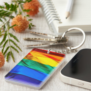 SlipperyJoe's gay pride flag waving pride colours  Keychain