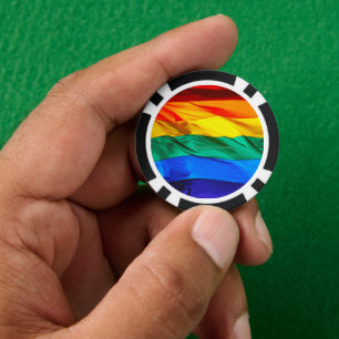 SlipperyJoe's gay pride flag waving pride colours Poker Chips