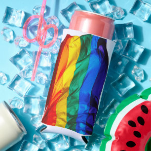 SlipperyJoe's gay pride flag waving pride colours Seltzer Can Cooler
