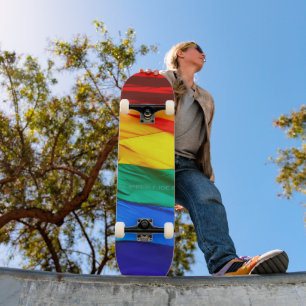SlipperyJoe's gay pride flag waving pride colours  Skateboard