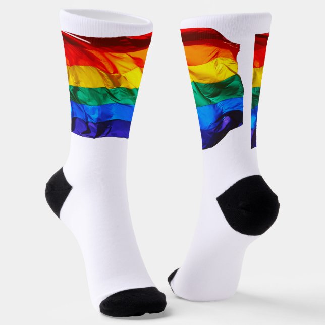 SlipperyJoe's gay pride flag waving pride colours  Socks (Angled)