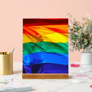 SlipperyJoe's gay pride flag waving red orange yel Acrylic Sign