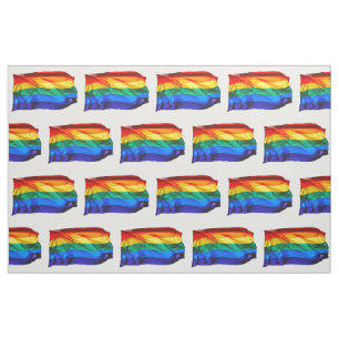 SlipperyJoe's gay pride flag waving red orange yel Fabric