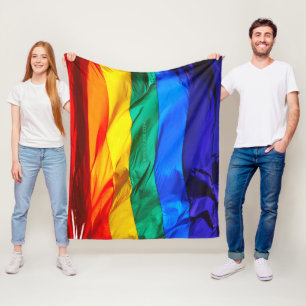 SlipperyJoe's gay pride flag waving red orange yel Fleece Blanket