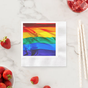 SlipperyJoe's gay pride flag waving red orange yel Napkin