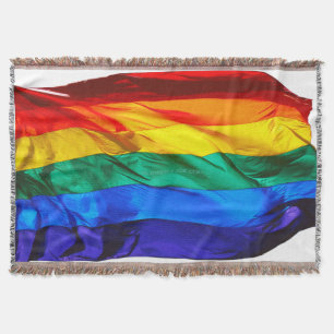 SlipperyJoe's gay pride flag waving red orange yel Throw Blanket