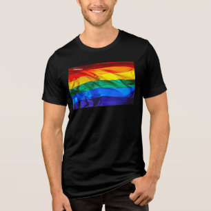 SlipperyJoe's gay pride flag waving red orange yel Tri-Blend Shirt