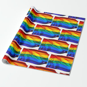 SlipperyJoe's gay pride flag waving red orange yel Wrapping Paper