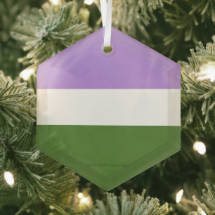 SlipperyJoe's Genderqueer Pride Flag colours Non-b Glass Ornament